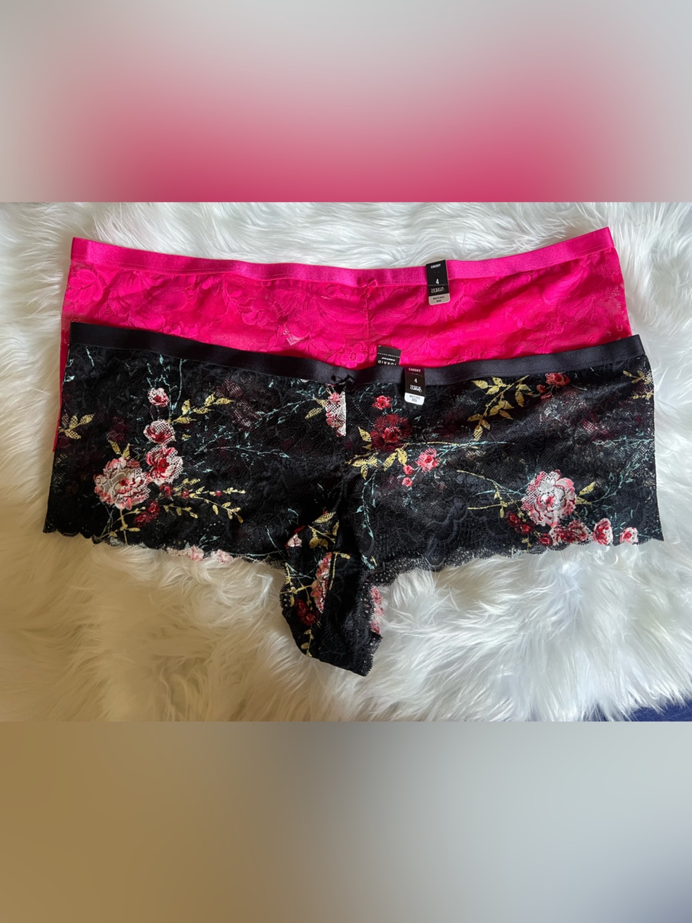 torrid Black Floral Lace & Hot Pink Lace Cheeky Panties